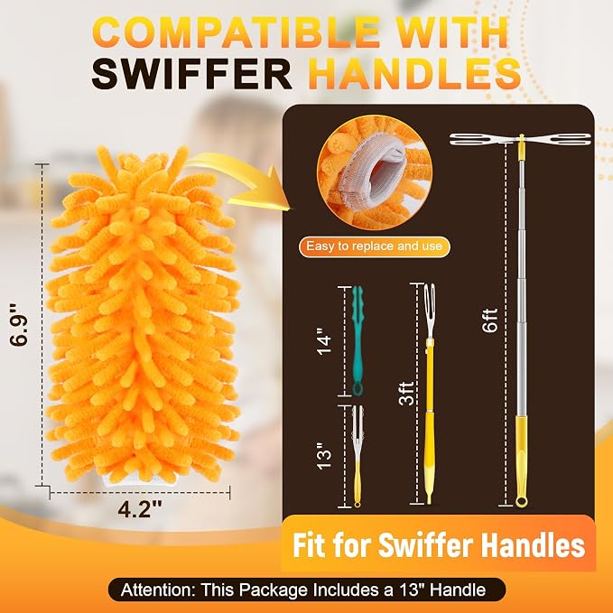 Duster Refill for Swiffer, 360 Dusters Heavy Duty Refills, Reusable Duster Kit for Home, Office, Furniture and Outdoor (9 Pack + 1 Handle)