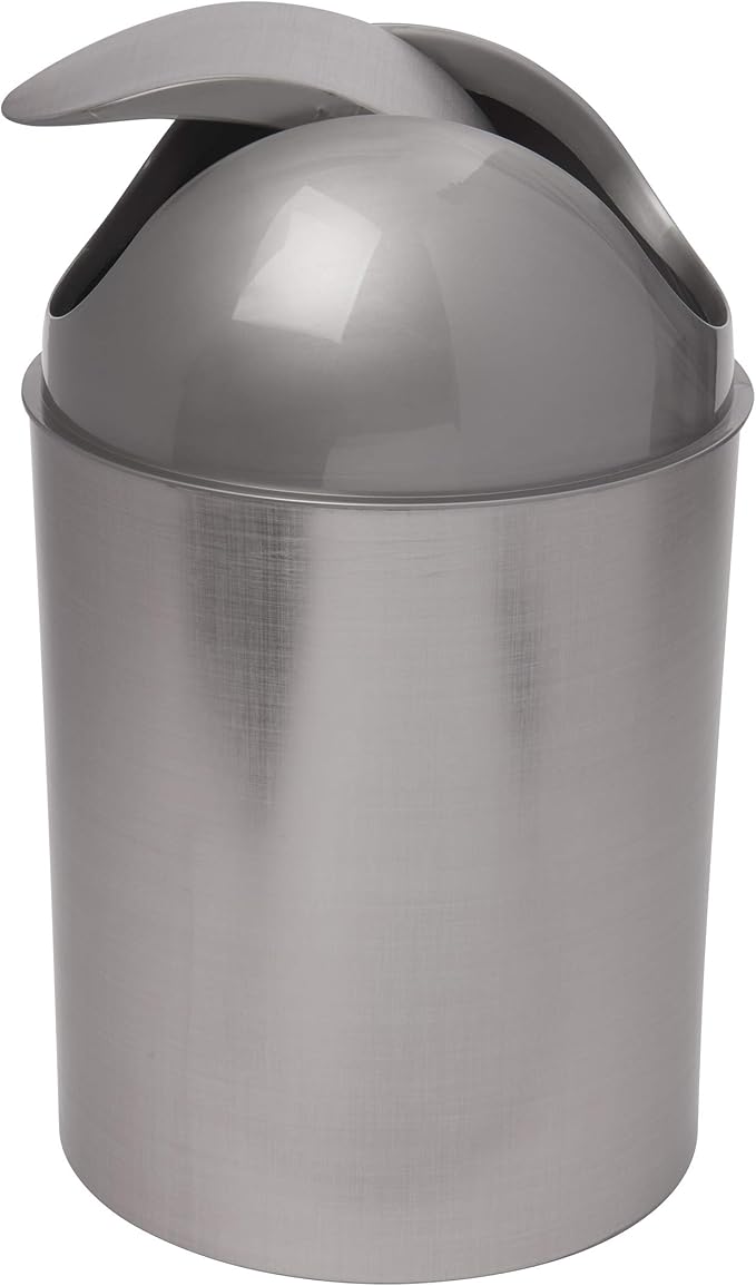Umbra Mezzo, 2.5 Gallon Trash Can with Lid, Ideal for Small Spaces, Home and Office, Brushed Silver