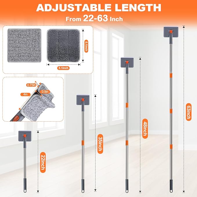 Baseboard Cleaner, PLOEOUAR Convex Duster Cleaning Mop with 63'' Long Handle, 360° Rotatable Adjustable Mop with 6 Reusable Pads for Baseboards Cleaning, Door Frame, Windows & Ceiling