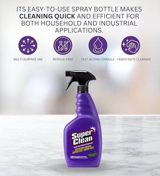 Super Clean Citrus Scent Cleaner and Degreaser Spray 32 oz Bundle with Microfiber Cloth - Heavy Duty Degreaser for Kitchen, Oil, Grime, and Dirt Removal - (2 Items)
