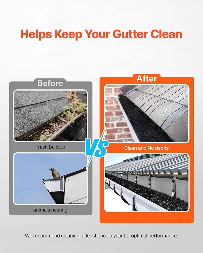 VEVOR Gutter Brush, 20 Pcs 5.25 in Dia. Gutter Cleaning Tools, 60 ft Extended Cleaner Brush for 5 in Raingutter, No Ladder Needed, for Easily Removing Leaves and Debris from Roof