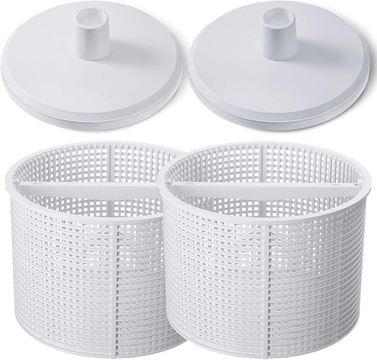 2pcs 7'' SPX1082CA Pool Skimmer Basket and 2 Pcs SP1106 Vacuum Plate Compatible with Hayward Skim Vac In-Ground Swimming Pool Skimmer SP1082, SP1083, SP1084, SP1085, SP1086, SP1075 (White)