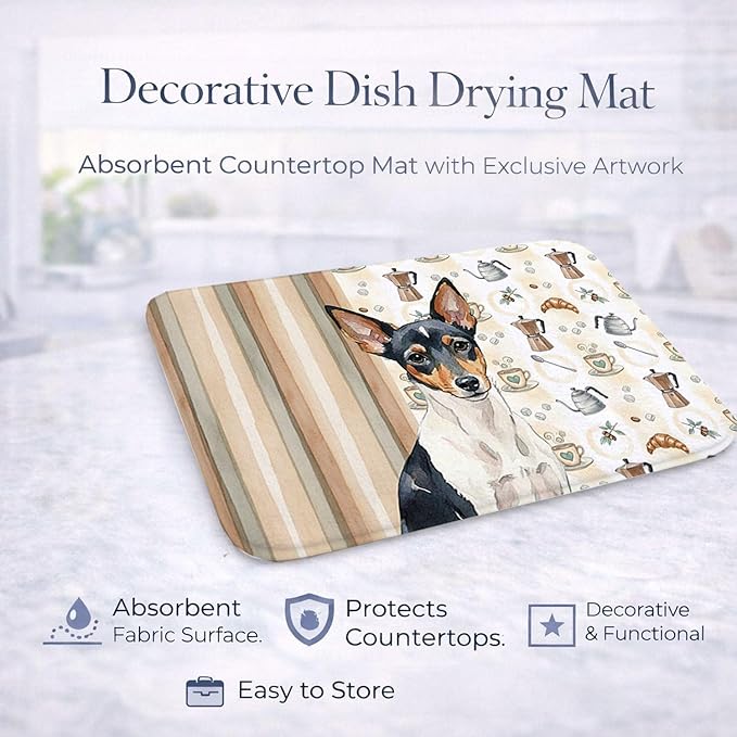 Caroline's Treasures Toy Fox Terrier Coffee Bar Dish Drying Mat Absorbent Dish Drying Mat Pad for Kitchen Counter Dish Drainer Mat for Countertop, 14 x 21", Multicolor