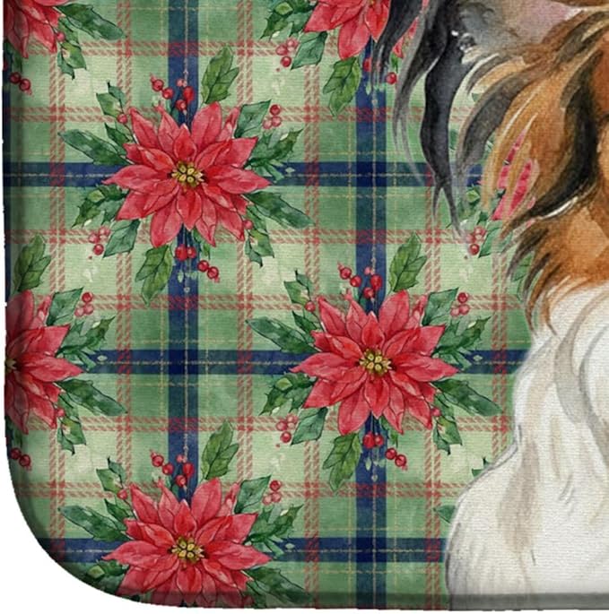 Caroline's Treasures White with Sable Papillon Christmas PoinsettIas Dish Drying Mat Absorbent Dish Drying Mat Pad for Kitchen Counter Dish Drainer Mat for Countertop, 14 x 21", Multicolor