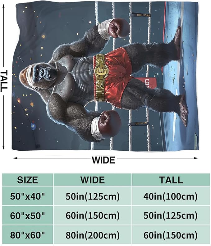 Tijuboni Gorilla Boxing Throw Blanket Funny Boxing Gifts for Men Women Boys Girls Kids Adults Soft Flannel Fleece Blanket for Couch Sofa Bed Home Decor 60"x80"