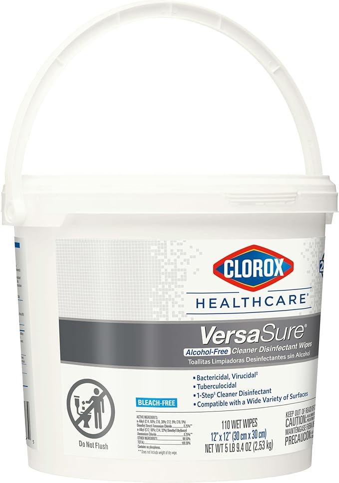 Clorox Healthcare VersaSure Cleaner Disinfectant Wipes, 12" x 12", 110 Count Bucket (Package May Vary)