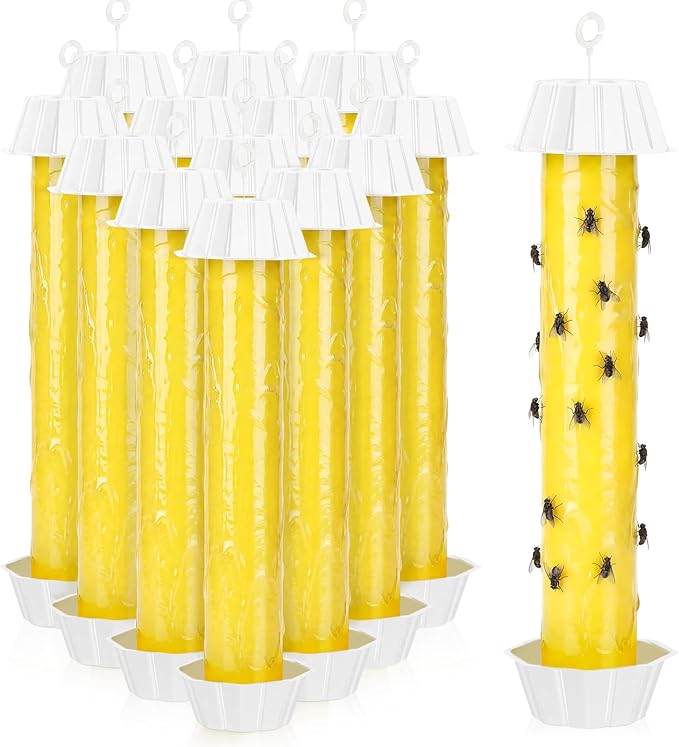 12 Pcs Fly Traps for Indoor Outdoor Hanging Fruit Fly Stick Trap Sticky Mosquito for Home Insect 10 x 2.5 Inches (Yellow and White)
