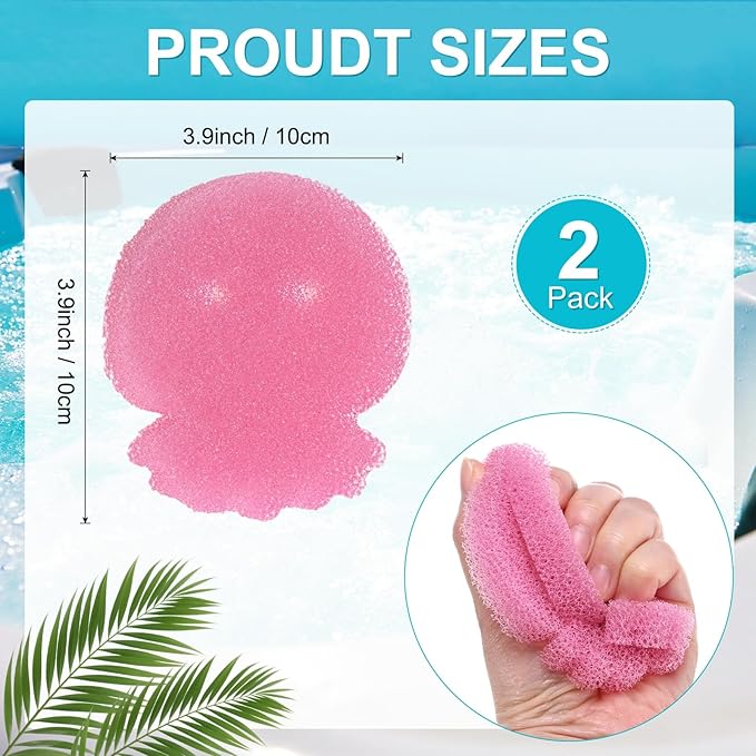 M METERXITY 40-Pack Hot Tub Scum Absorber, 10x10 Cm/3.9x3.9 Inch Sponge Jellyfish Pattern Scum Balls for Spa, Bathtub and Swimming Pool to Soak Up Oils Bathtub Accessories [Pink]