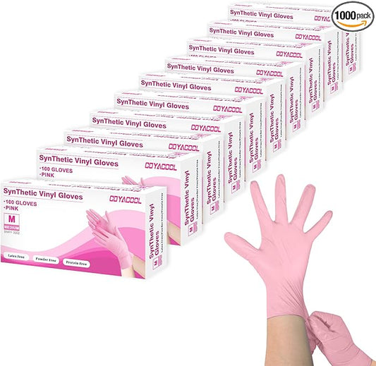 Disposable Gloves Medium, Nitrile and Vinyl Blend Material Gloves, Latex Free, 4 Mil 1000 Pc Food Grade Glove for Cleaning, Food Prep, Hair Dye, Tattoo, Pink