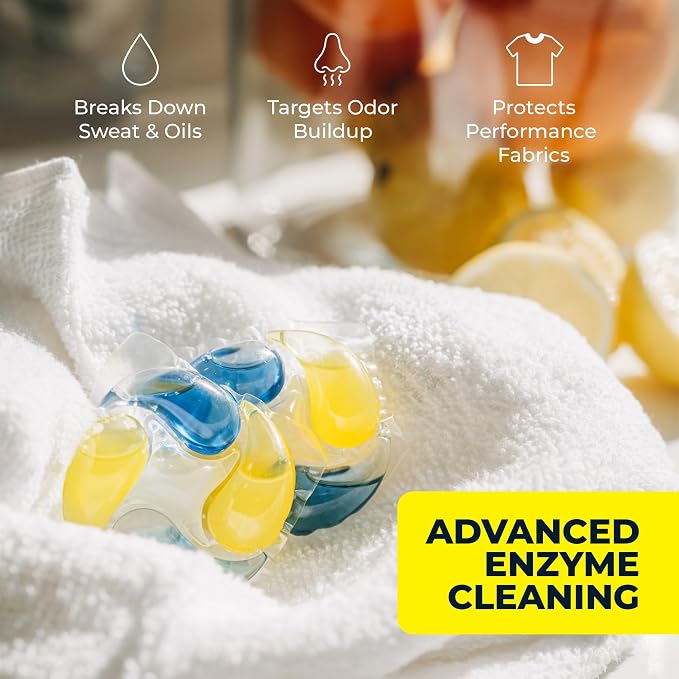 PowerPax Athletics Laundry Detergent Pods, 36 Count 5-in-1 Washer Pods for Activewear & Everyday Laundry, Enzyme Stain & Odor Remover, Citrus Energy, HE Washing Machine Pods