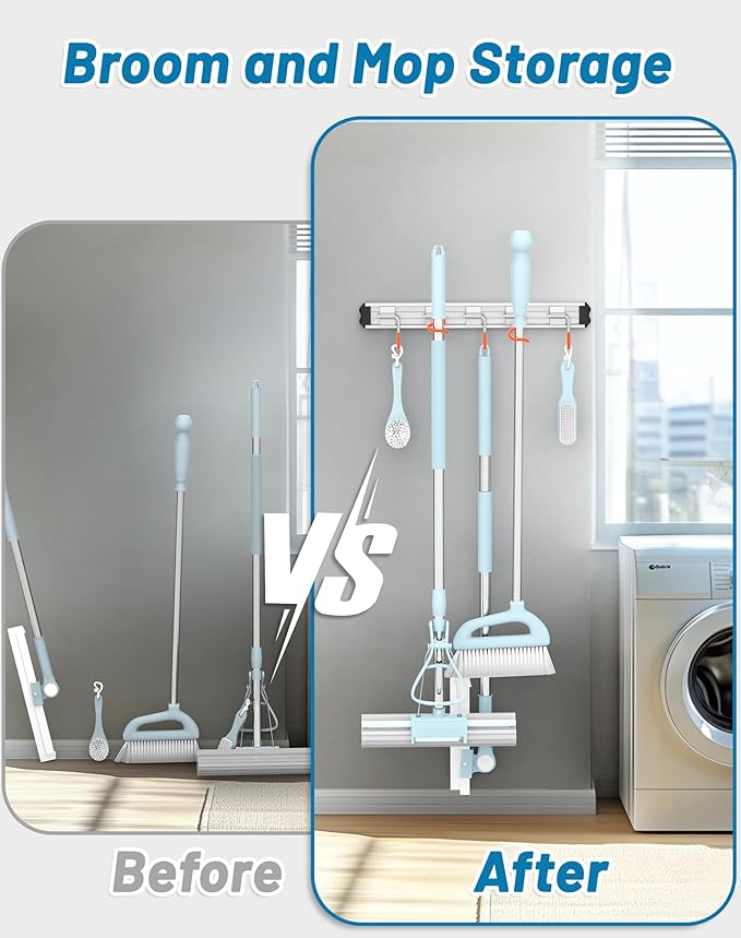 Mop and Broom Holder Wall Mount Garden Tool Rack Organizer, Modern Style,Movable Aluminum Alloy Wall Mounted Hook 3 Pack,Storage Gift for Bathroom,Closet,Laundry Room,Garage,Tool Room(Orange)