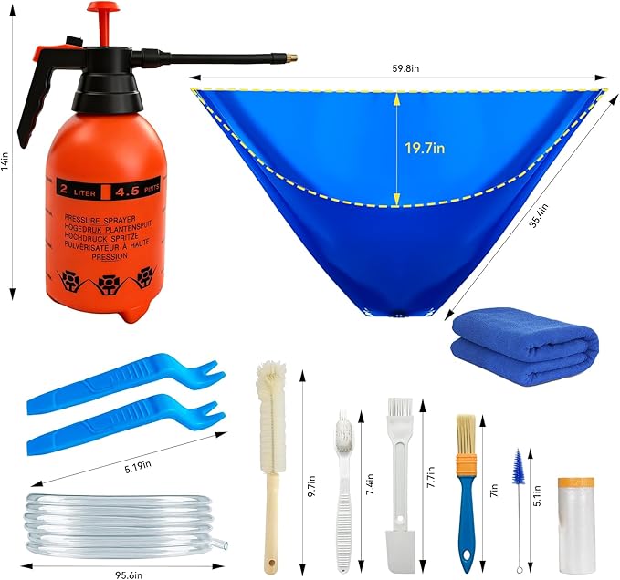 13psc Large Mini Split Cleaning Kit Bag for Home Air Conditioner - Includes Waterproof Cleaning Bag, Vent Brush & Tools for Wall Mounted/Ductless AC Units | Fits Small to Large Split Systems.