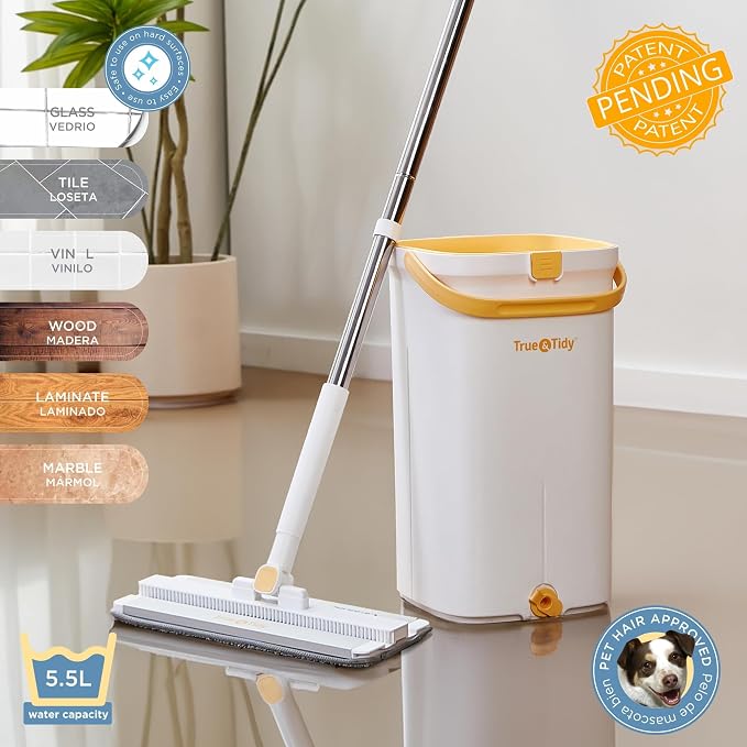 True & Tidy Bucket with Pump System with 4 Mop Pads Bundle