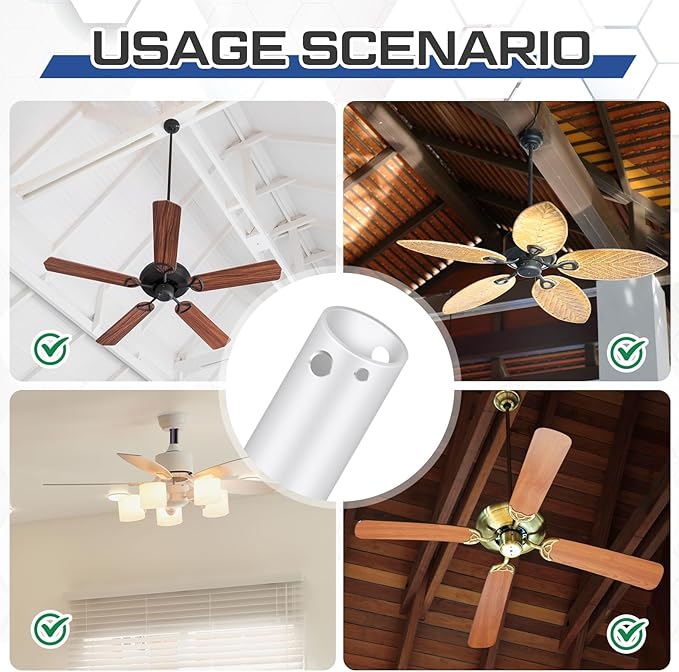 VIHOSE 48 Inch Ceiling Fan Downrod with Extension Cord 4 ft White Downrod for Ceiling Fan 1 Inch Outside Diameter Not Threaded Suitable for a Wide Range of Fans