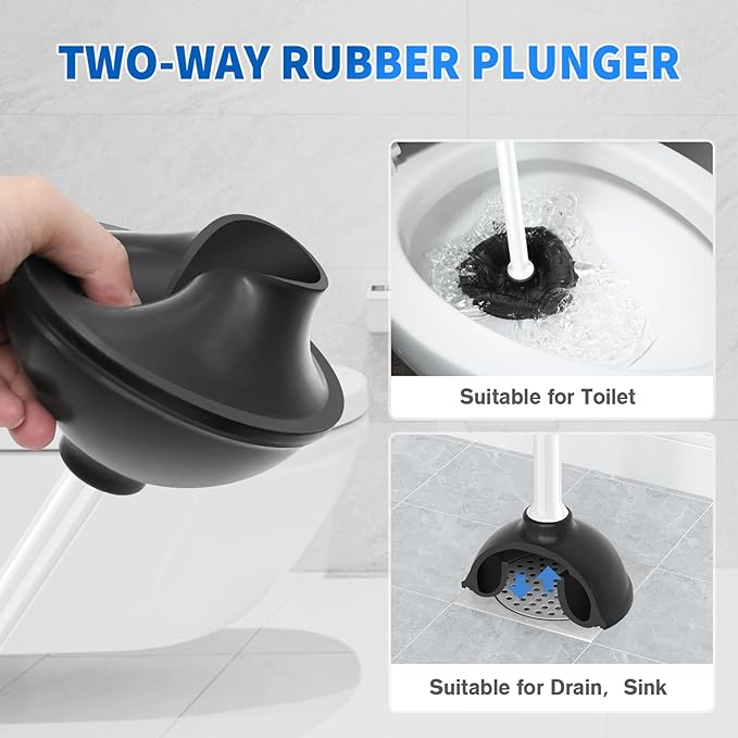 Toilet Plunger and Brush, 2 Pack Bowl Brush and Heavy Duty Toilet Plunger Set with Ventilated Holder, 2-in-1 Toilet Brush and Plunger Combo for 5.3-inch Toilet Drain Bathroom Cleaning