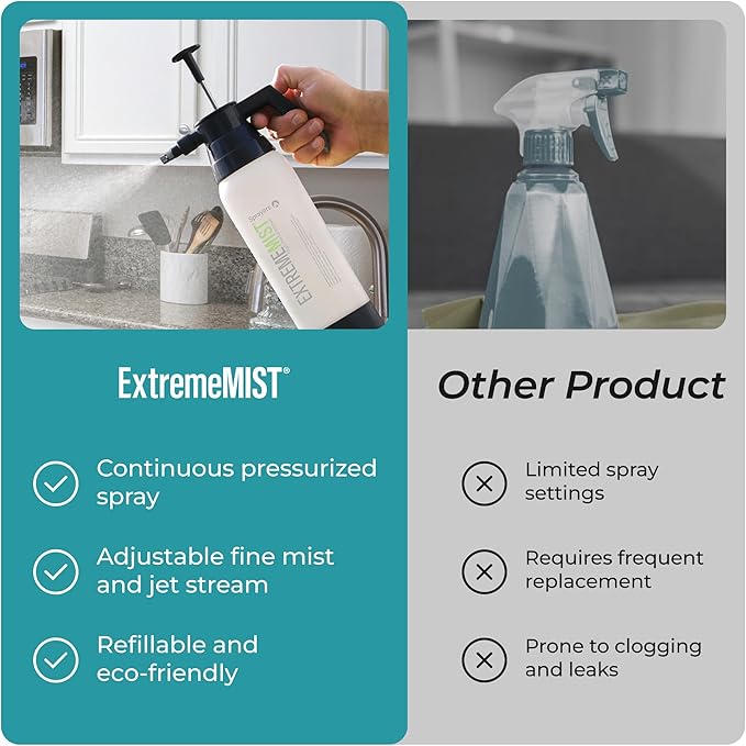 ExtremeMist High-Performance Kitchen & Bath Sprayer | Refillable Pressurized Sprayer | Ultra-Fine Mister | Continuous Spray Bottle for Cleaning | High Pressure | 32 oz Bottle