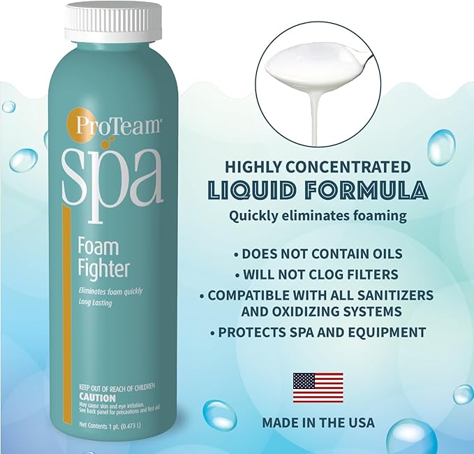 ProTeam Spa Foam Fighter - Hot Tub Defoamer - Spa Foam Eliminator with SplashWiz Hot Tub Chemicals Care Guide - (1 pt)