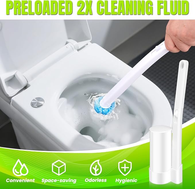 2 Pack Disposable Toilet Brush and Holder Set, Toilet Wand Refills, Extended Handle with 54 Cleaner Refills Toilet Brush for Toilet Bowl Cleaners, Bathroom Cleaning(2-Set)