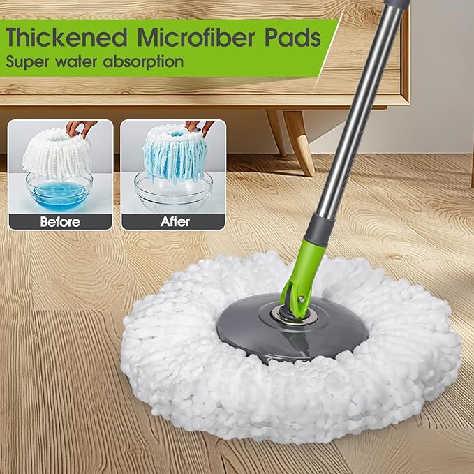 Masthome 36" Commercial Mop with 3 Microfiber Pads & Pedal Spin Mop and Bucket with Wringer Set and 3 Mop Pads - Home & Office Suitable