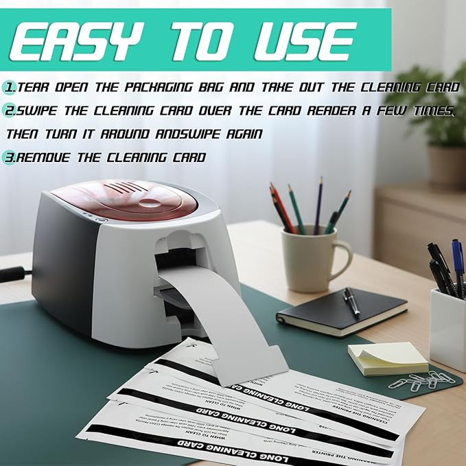 Feifeiya Cleaning Card Kit, Set of 10 Cleaning ID Card Printer Cards, Daily Maintenance with Clean Kit to Keep Printing Performance