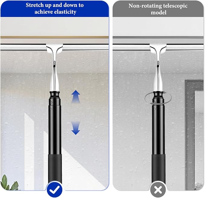 Shower Squeegee for Glass Doors, 2-in-1 Professional Window Cleaner Tool with Extension Pole, 14" Wide Window Washing Equipment for High Outside Glass, Solar Panels, Shower & Car Windshield