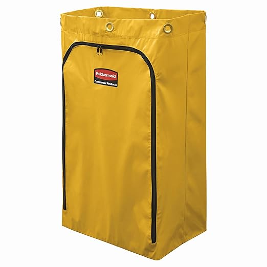 Rubbermaid Commercial Products Durable Replacement Front Zippered Vinyl Bag 24 Gal Yellow for Industrial Janitorial Cleaning Cart Waste Linen/Laundry/Trash Collection