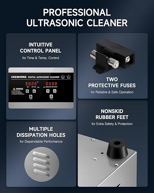 CREWORKS 6L Digital Ultrasonic Cleaner with Degas & Gentle Modes, 1.6 gal. Ultrasonic Cleaning Machine, 180W Professional Ultrasound Cleaner with 300W Heater & 1-30 min. Timer for Glasses Toys Tools