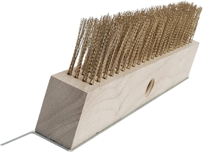 Winco Brass Wire Oven Bristle Brush with Metal Scraper,Brown,Medium