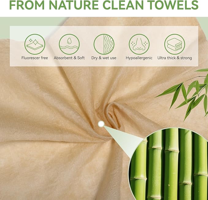 LEKOCH Compressed Towels Bamboo 50 Pcs - Unbleached Face Towels for Travel, Camping & Sensitive Skin | Biodegradable, Expandable, Gym Washcloths