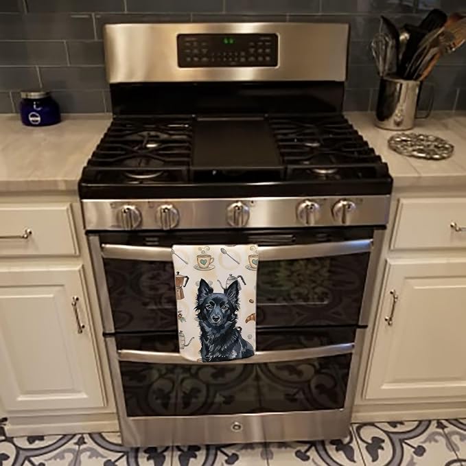 Caroline's Treasures Schipperke Coffee Bar Kitchen Towel Velour Plush Front and Cotton Loop Back Machine Washable