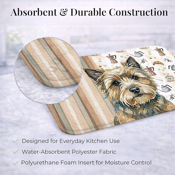 Caroline's Treasures Cairn Terrier Coffee Bar Dish Drying Mat Absorbent Dish Drying Mat Pad for Kitchen Counter Dish Drainer Mat for Countertop, 14 x 21", Multicolor