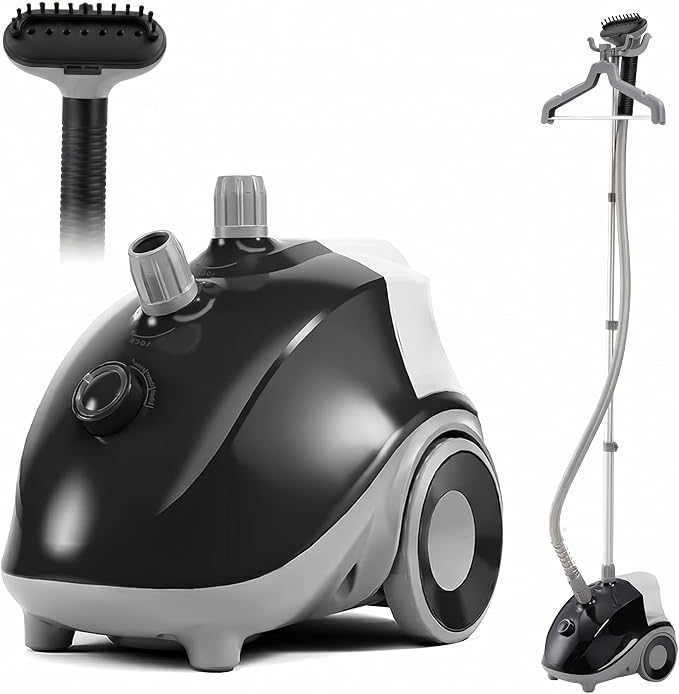 Simple Deluxe Standing Garment Steamer, 1500W Powerful Clothes Steamer Standing with Wheels, 1.7L Water Tank for 55 Min Continuous Steaming, Adjustable Telescopic Pole, Professional Wrinkle Remover