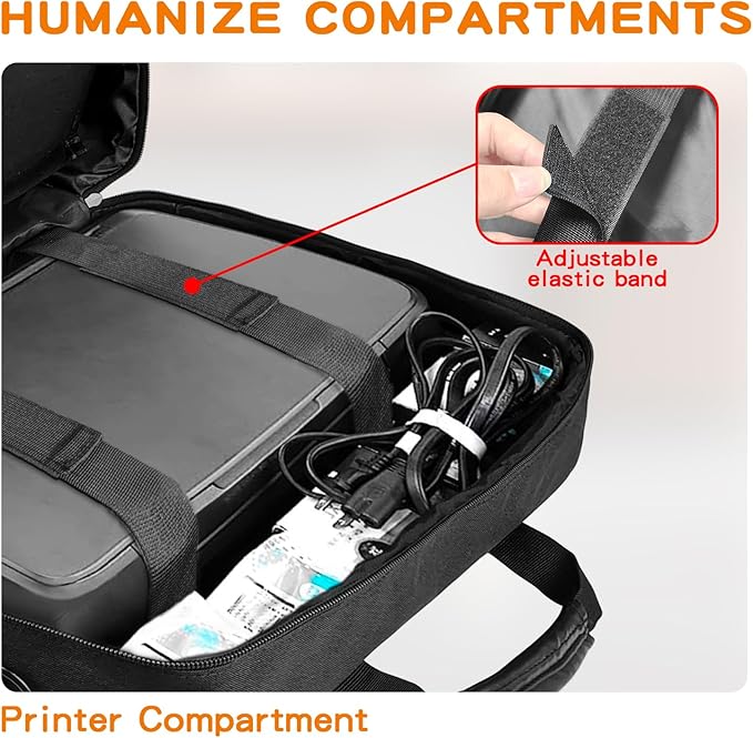 Double-Layer Portable Mobile Printer Storage Bag with 16.14 in Compatible with HP Tango/Tango X, HP Officejet 250/200 Printer Carrying Case with Laptop Layer, Shoulder & Trolley Strap