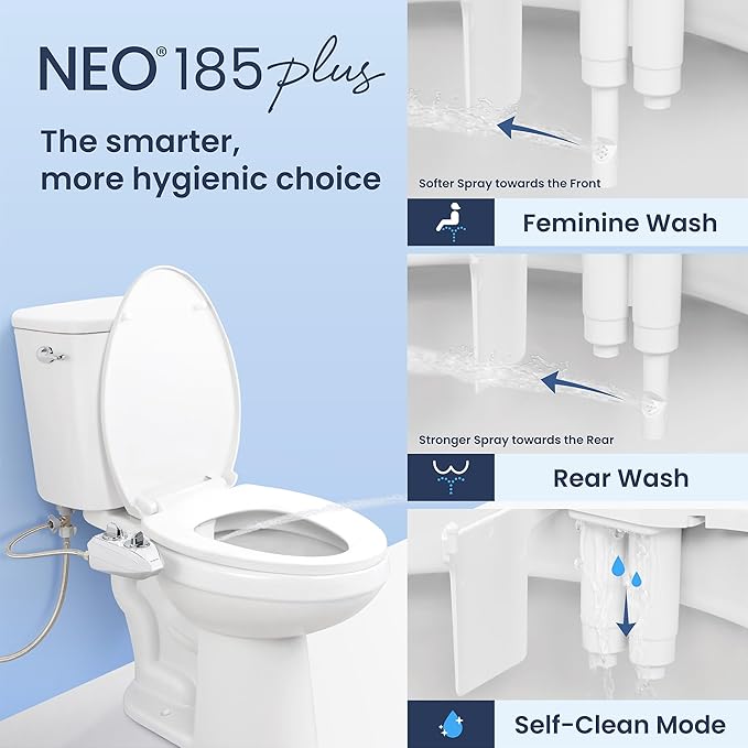 LUXE Bidet NEO 185 Plus - Dual Nozzle, Non-Electric Bidet Attachment for Toilet Seat, Patented Slide-In Install, 360° Self-Clean, EZ-Lift to Clean, Feminine & Rear Wash (Gold)