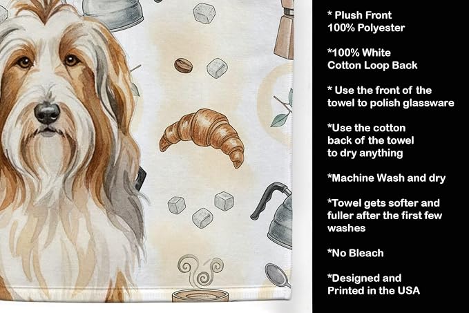 Caroline's Treasures Fawn Bearded Collie Coffee Bar Kitchen Towel Velour Plush Front and Cotton Loop Back Machine Washable