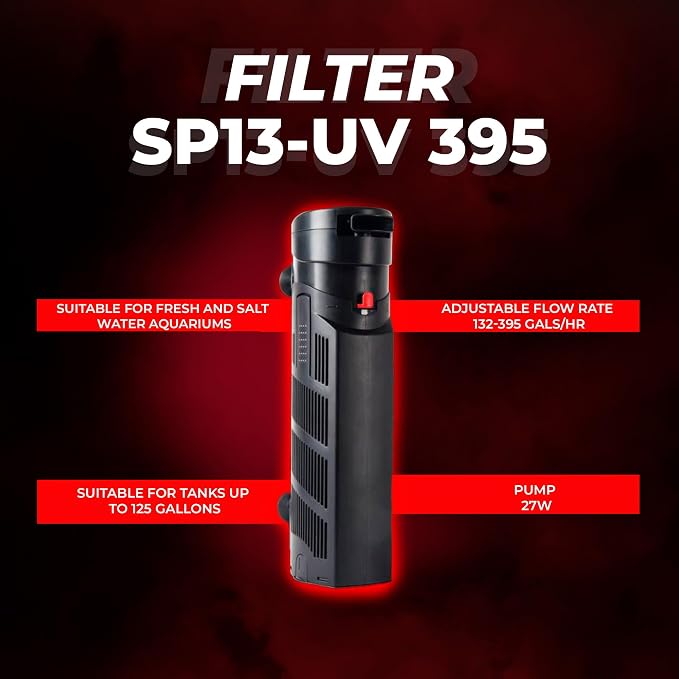 Aquatop 395 GPH Internal Filter - Crystal Clear Water - Fresh & Saltwater Use - Adjustable Flow Rate - Submersible Filter - Tanks or Sumps - SP13-UV