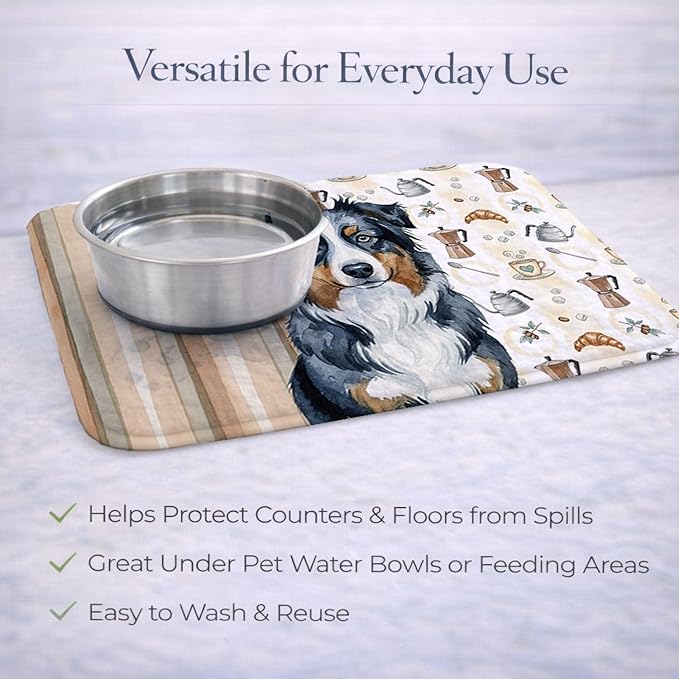 Caroline's Treasures Black Australian Shepherd Coffee Bar Dish Drying Mat Absorbent Dish Drying Mat Pad for Kitchen Counter Dish Drainer Mat for Countertop, 14 x 21", Multicolor