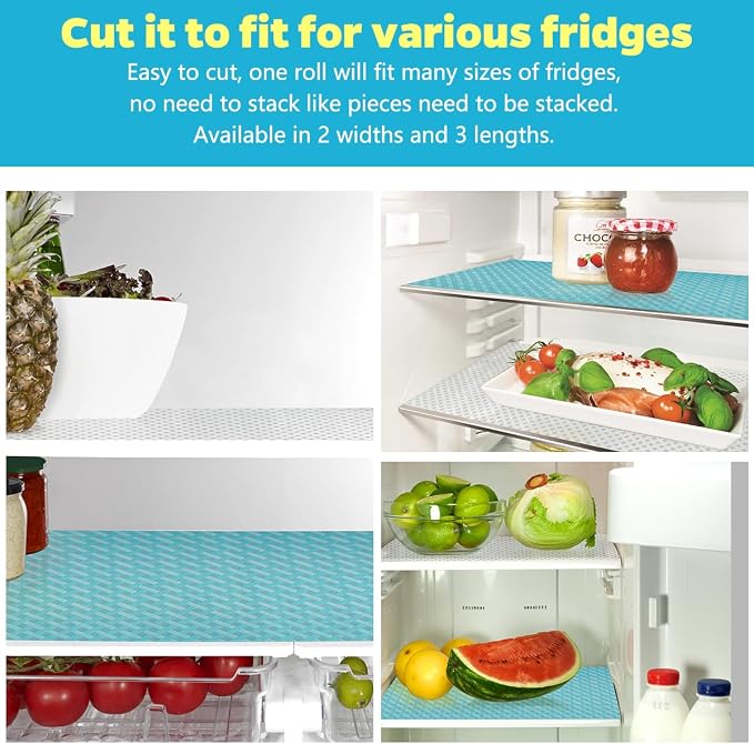Bloss Fridge Liners, Easy Clean Shelf Mats, Washable Refrigerator Liners for Top Freezer, Protect Shelves (Grid,12" x 157")