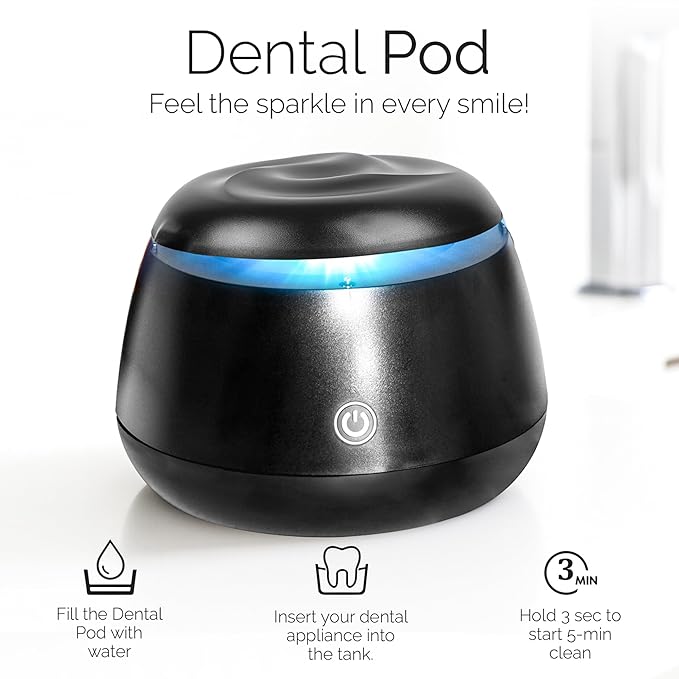 Ultrasonic Retainer Cleaner 48kHz – Dental Pod for Invisalign, Dentures & Mouth Guards – Deep Cleaning Machine for Retainers & Night Guards – 200ML Tank, One-Touch Operation – Black