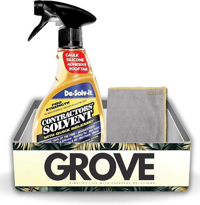 GROVE De-Solv-It Contractors Solvent Spray Bundle - Heavy Duty Degreaser & Concrete Dissolver - Caulk Remover, Floor Adhesive, Tar - No Harmful Vapors - Caulk Remover Solvent - Citrus Scent - 12 oz