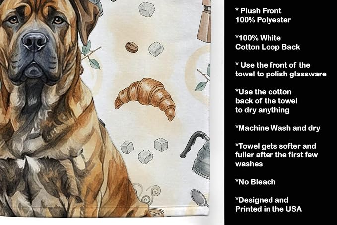 Caroline's Treasures Brindle Boerboel Coffee Bar Kitchen Towel Velour Plush Front and Cotton Loop Back Machine Washable