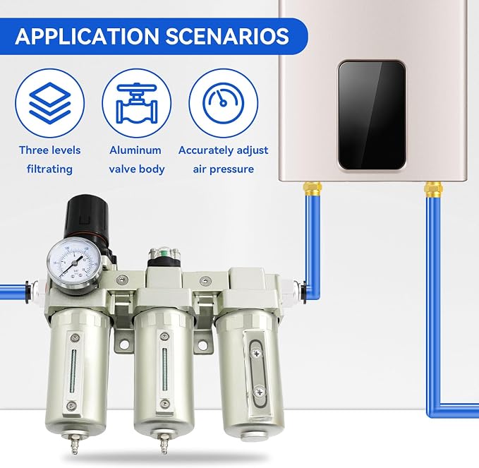 1/2" Air-Dryer-for-Compressor, Manual Drain Double Filtration & Drying | NPT Industrial Grade Air-Compressor-Water-Separator-System Filter Oil for Plasma Cutter and Paint Spray,0-240 PSI