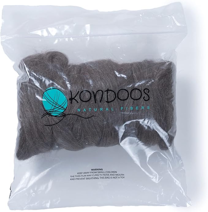 Kondoos Llama Wool roving (Similar to Alpaca), 1 lb. Best for Needle Felting, handcrafts and Spinning. Natural Colors, un-Dyed. (Gray PG, 1lb)