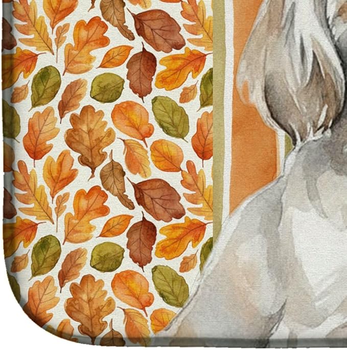 Caroline's Treasures White Tibetan Spaniel Heirloom Fall Dish Drying Mat Absorbent Dish Drying Mat Pad for Kitchen Counter Dish Drainer Mat for Countertop, 14 x 21", Multicolor