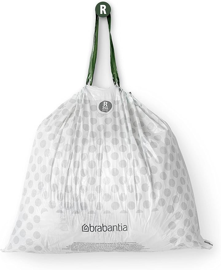 Brabantia PerfectFit Trash Bags (Size R/9.5 Gal) Thick Plastic Trash Can Liners with Drawstring Handles (120 Bags)