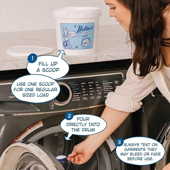 Nellie's Laundry Soda with POW Powder - 250 Loads - Environmentally Conscious Laundry Detergent with Stain-Fighting Active Enzymes - High-Efficiency, Gentle on Skin and Environment - (Made in Canada)