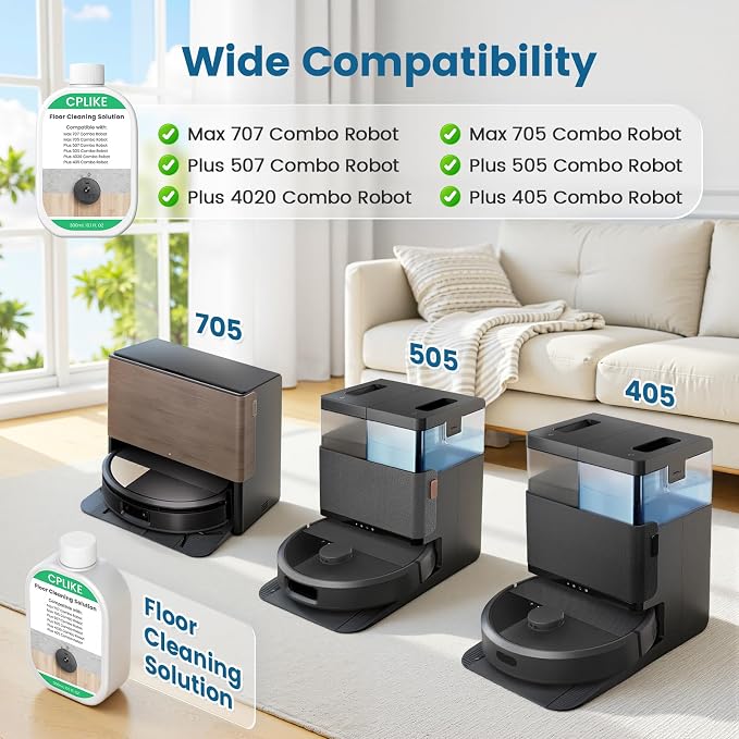 CPLIKE 2 Pack Floor Cleaning Solution Compatible with Roomba Plus 405/4020 / 505/507 Max 705/707 Combo Robots, Mopping Concentrate for 400 (4000), 500 & 700 Series, 10.1 fl oz
