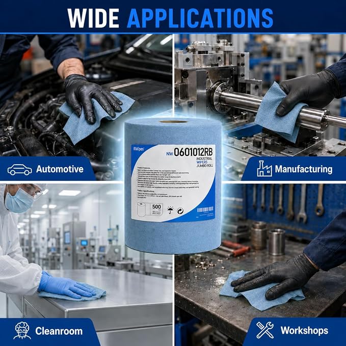 AAwipes Cleanroom Wipes Roll, 10x12" 500 Sheets Blue, Cellulose Polyester | Low-Lint, Highly Absorbent, Surface Cleaning, Lab & Industrial Applications