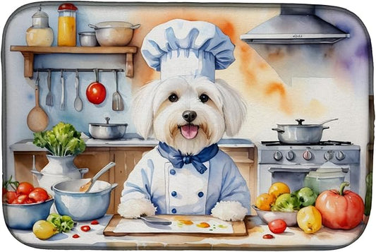 Caroline's Treasures DAC6236DDM Coton de Tulear The Chef Dish Drying Mat Absorbent Dish Drying Mat Pad for Kitchen Counter Dish Drainer Mat for Countertop, 14 x 21", Multicolor