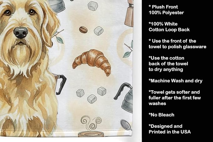 Caroline's Treasures Wheaten and Tan Otterhound Coffee Bar Kitchen Towel Velour Plush Front and Cotton Loop Back Machine Washable